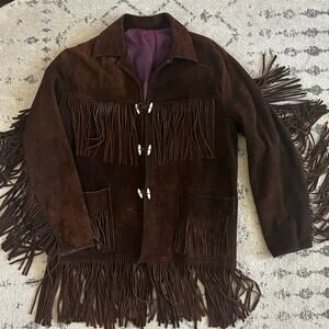 Vintage Chocolate Brown Leather Jacket Suede Fringe Western Boho XL/2XL *Flaw*